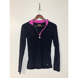 Lily Pulitzer Justine UPF 50+ Luxletic ¼  Zip Pullover Black Onyx Pink Contrast